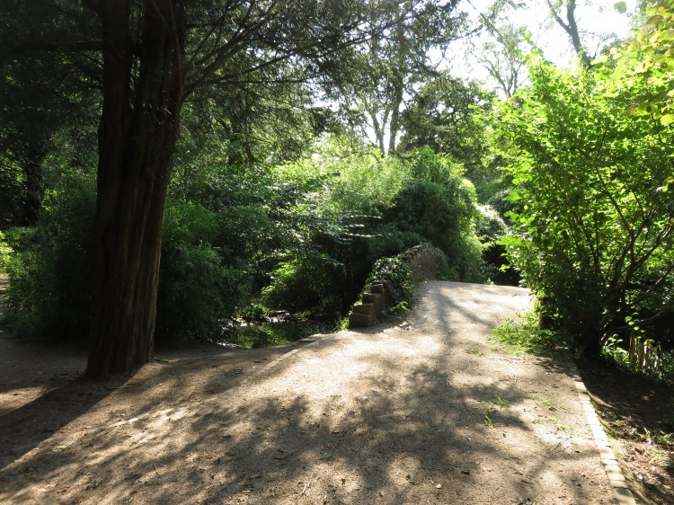 The packhorse style bridge over the ponds