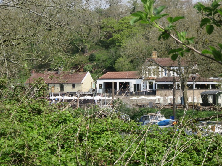 View across the river to the pubs by Hanham Lock